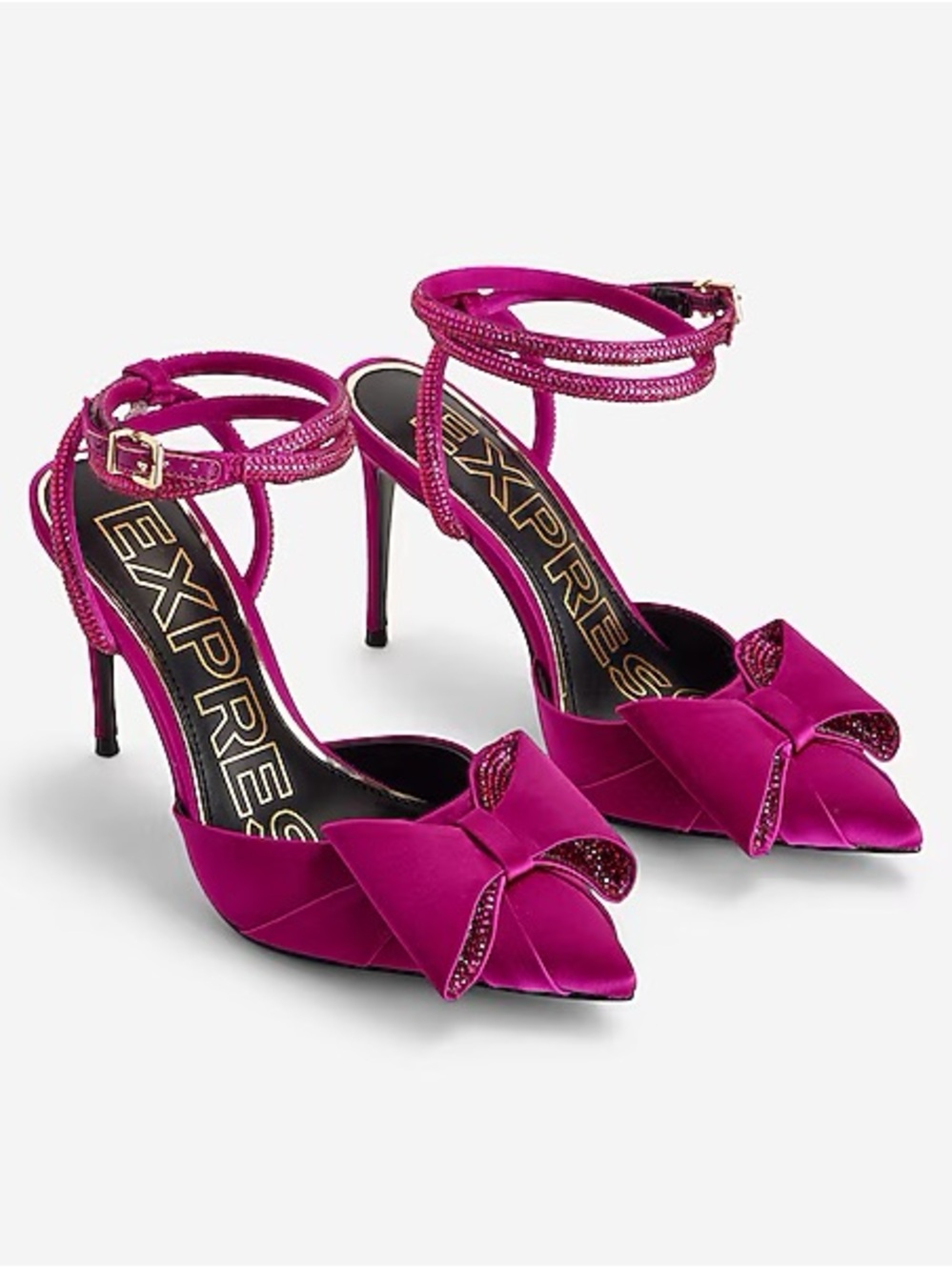 Magenta Express Women's Bow Pointed Toe Slingback Ankle Strappy Heels (NEW)